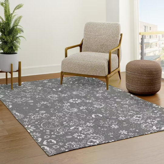 Area Rug &#39;Grey Birds of a Flower&#39;