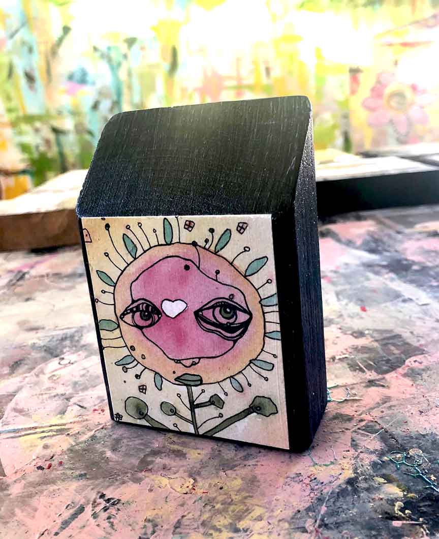 Handmade Wood Block Artist Print &#39;Ms. Flora&#39;