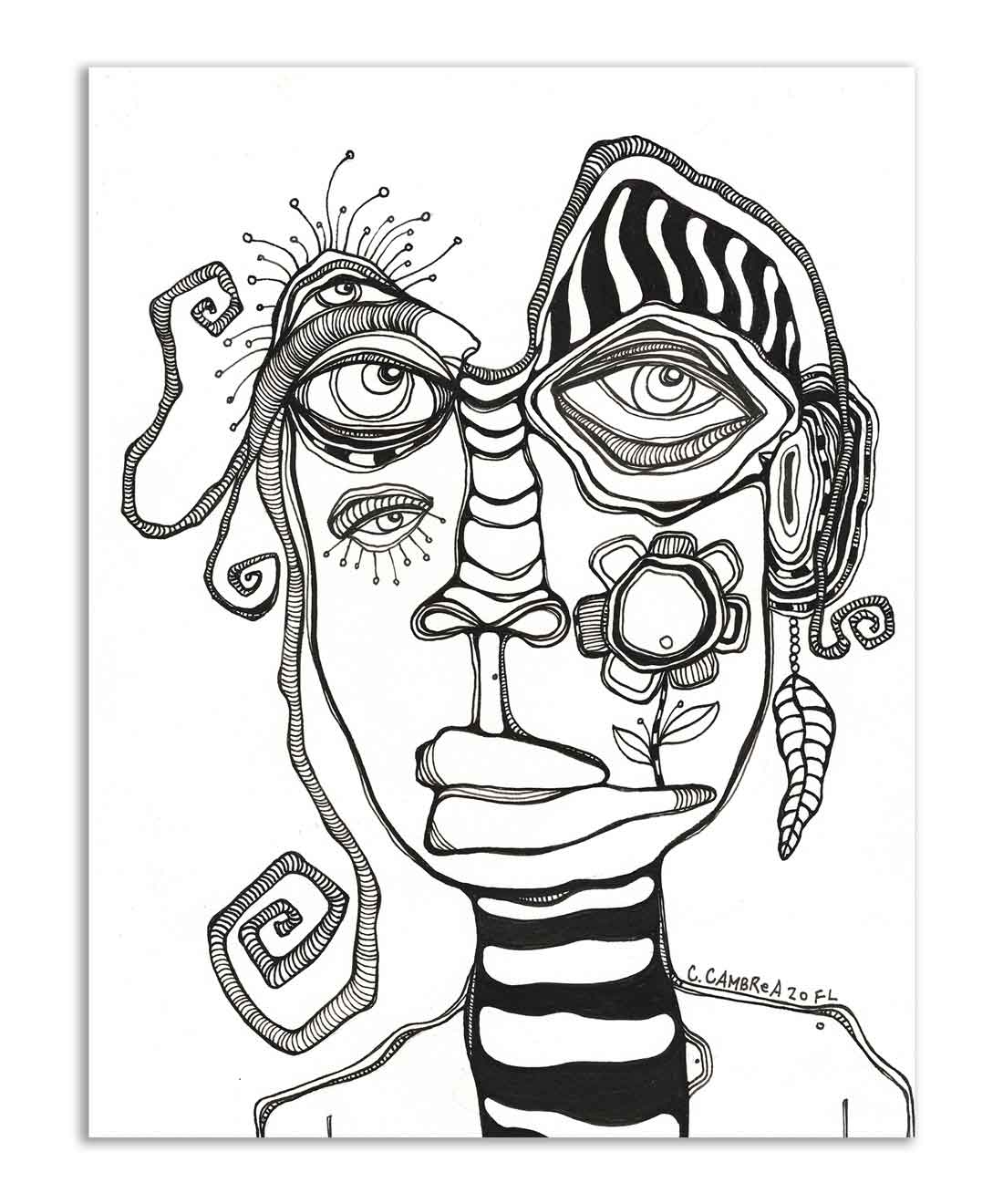 Original Black &amp; White Ink Drawing on Watercolor Paper &#39;His Close up&#39;