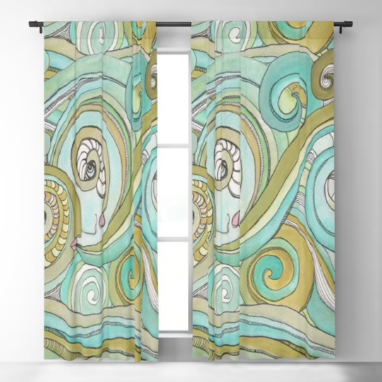 Window Curtains "Honeydew Ocean"