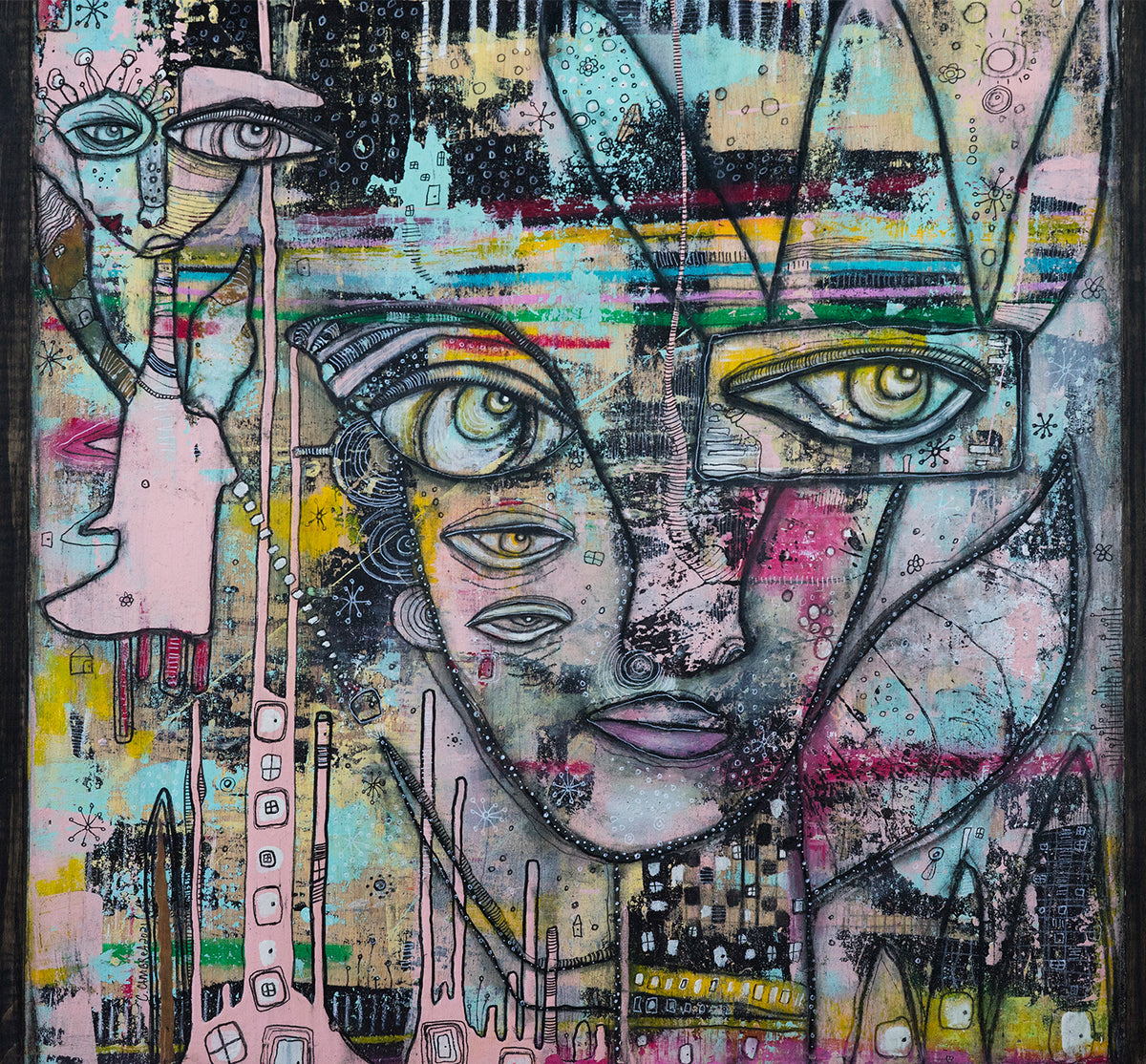 Original Mixed Media Fine Art on Wood &#39;I Can Hear You&#39;