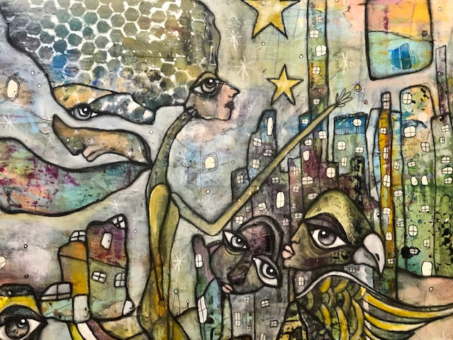 Original Abstract Fine Art &quot;Creatures in the city&quot;