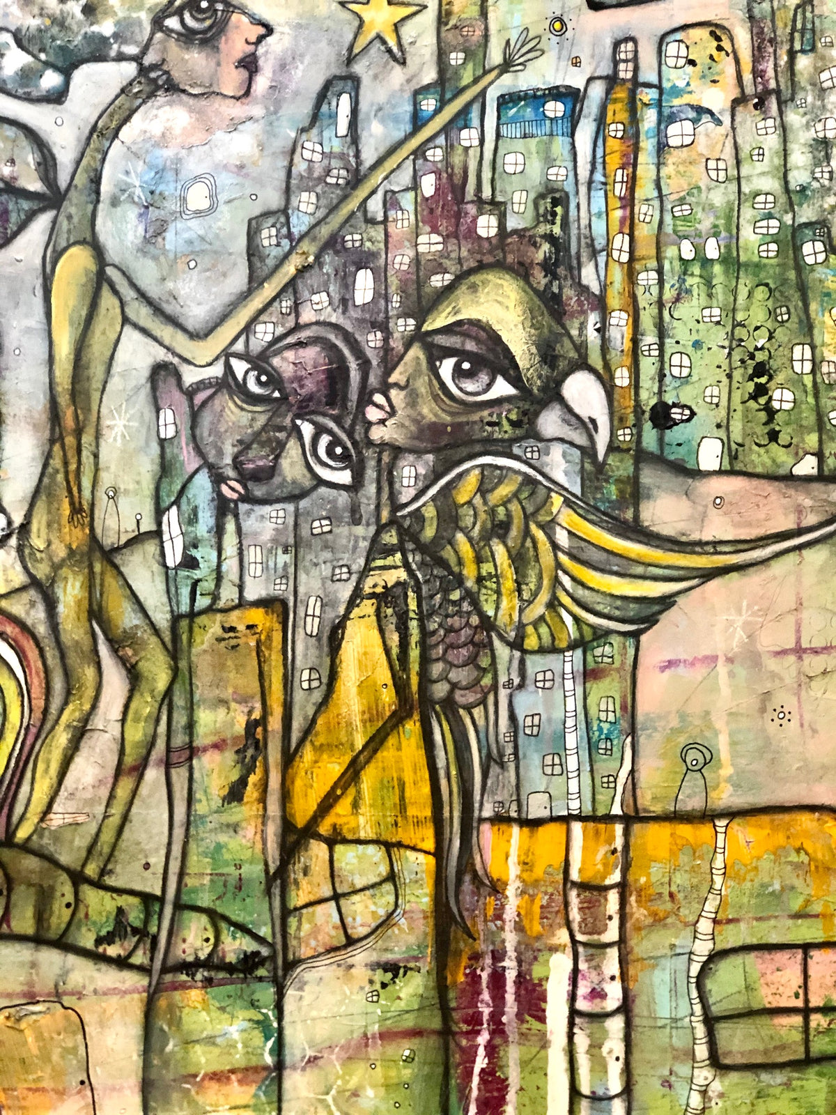 Original Abstract Fine Art &quot;Creatures in the city&quot;