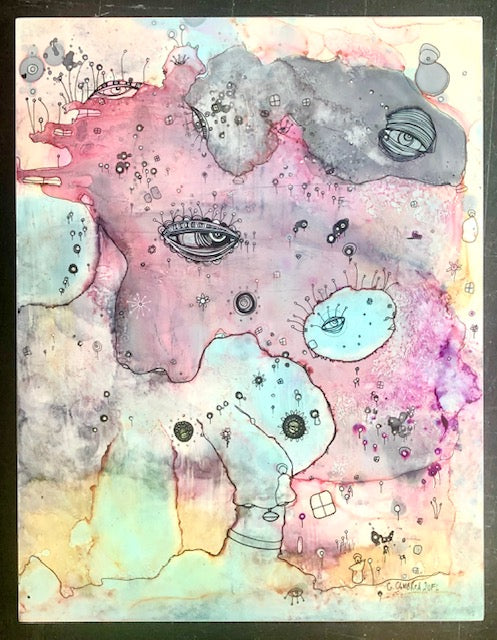 Original Abstract Fine Art &quot;Pink Creature Friend&quot;
