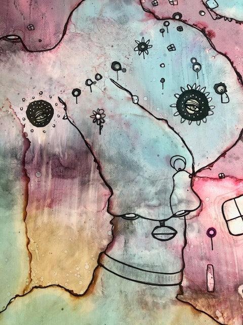 Original Abstract Fine Art &quot;Pink Creature Friend&quot;