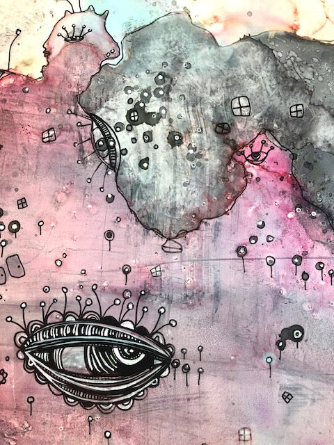 Original Abstract Fine Art &quot;Pink Creature Friend&quot;