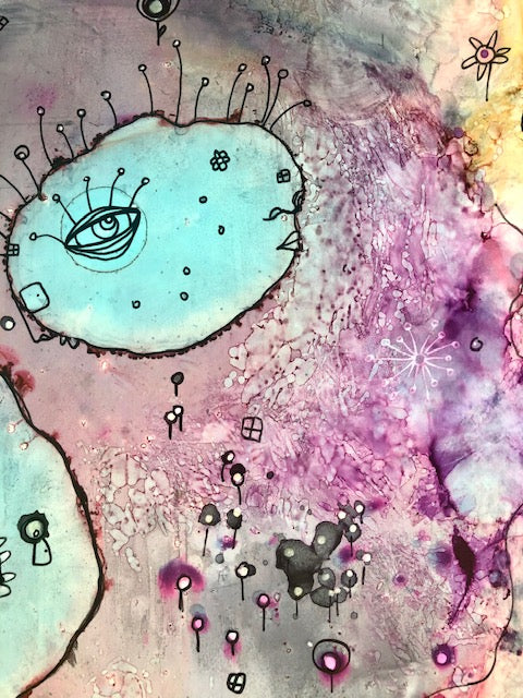 Original Abstract Fine Art &quot;Pink Creature Friend&quot;