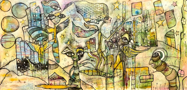 Original Abstract Fine Art &quot;Creatures in the city&quot;