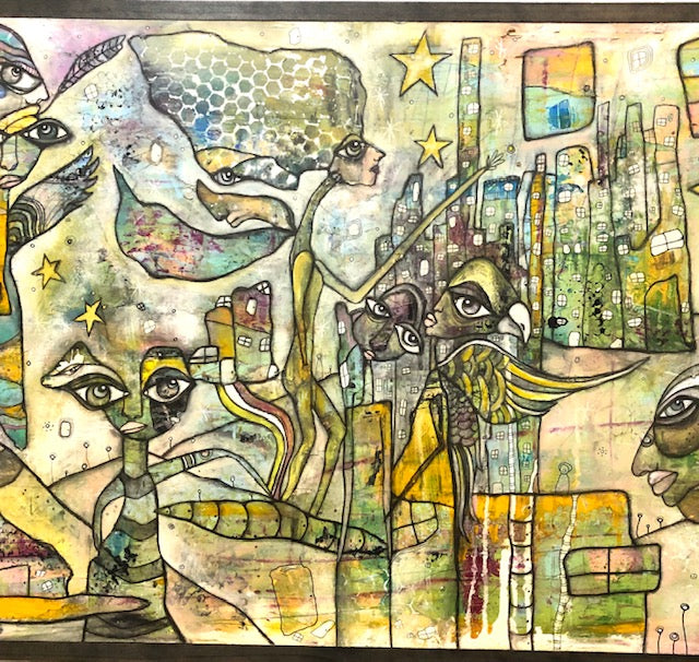 Original Abstract Fine Art &quot;Creatures in the city&quot;