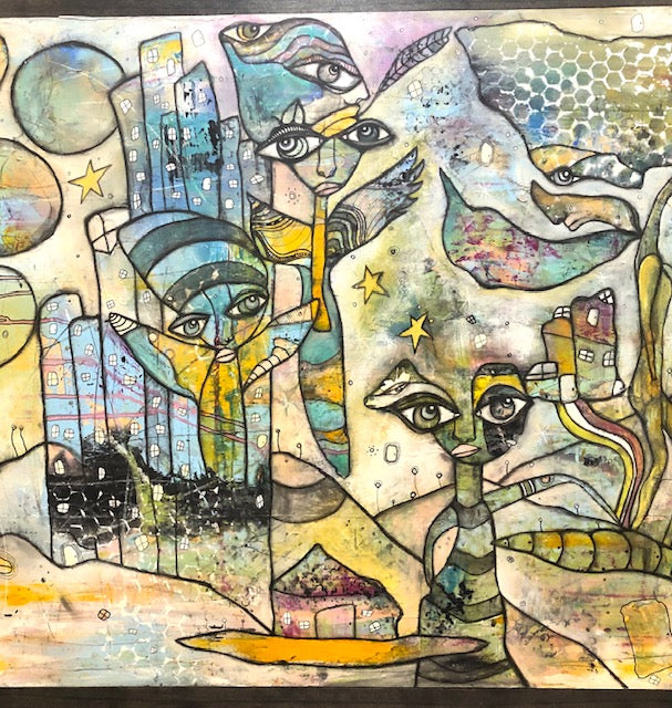 Original Abstract Fine Art &quot;Creatures in the city&quot;
