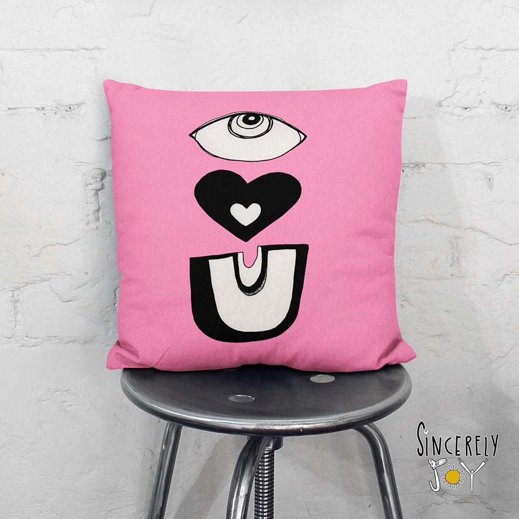 &#39;EYE LOVE YOU&#39; Throw Pillow Pink