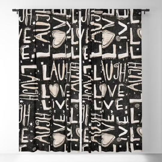 Window Curtains &quot;LAUGH. LOVE. LIVE.&quot;