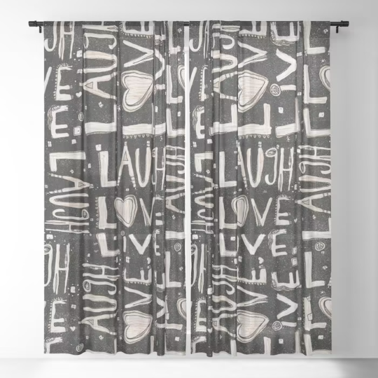 Window Curtains &quot;LAUGH. LOVE. LIVE.&quot;