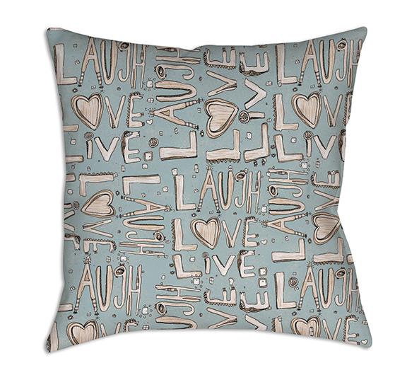 Throw Pillow Green &#39;Laugh. Love. Live&#39;