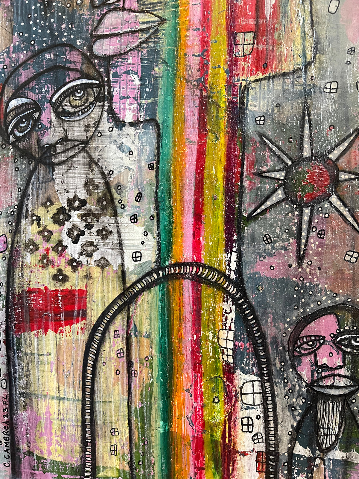Original Mixed Media Fine Art on Wood &#39;Manifesting Rainbows&#39;