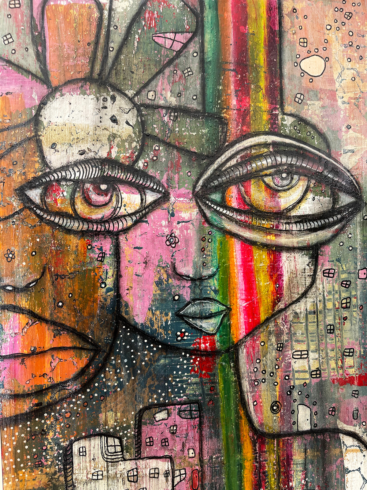 Original Mixed Media Fine Art on Wood &#39;Manifesting Rainbows&#39;