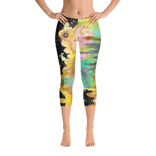 Abstract Capri leggings, Workout Pants 'Over the rainbow 02'