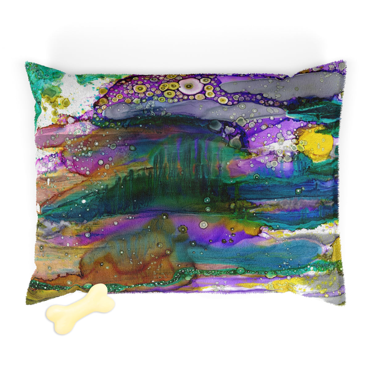 Fleece top WASHABLE Pet Bed for your dog or cat with colorful 'Purple Mountain' Artwork