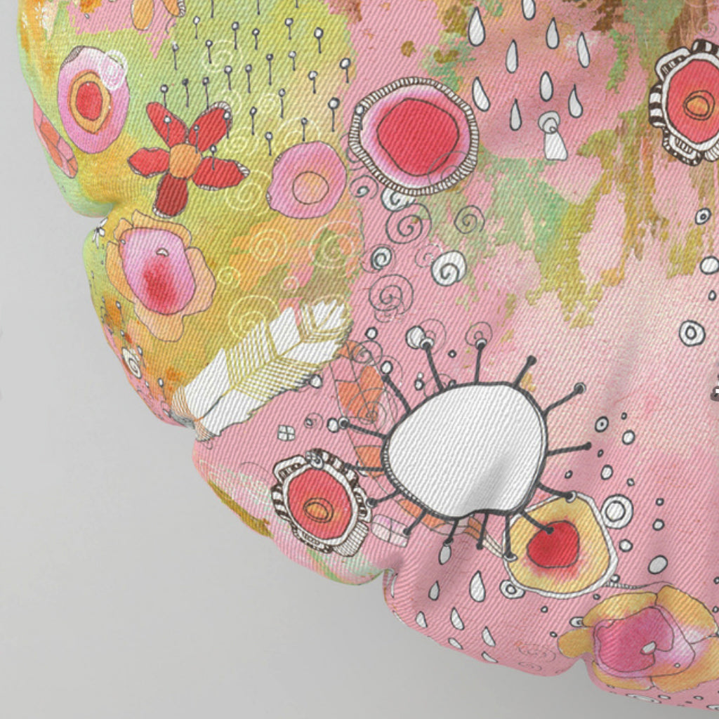 Floor / Meditation Cushion &#39;Feathers, Flowers Showers in pink&#39;