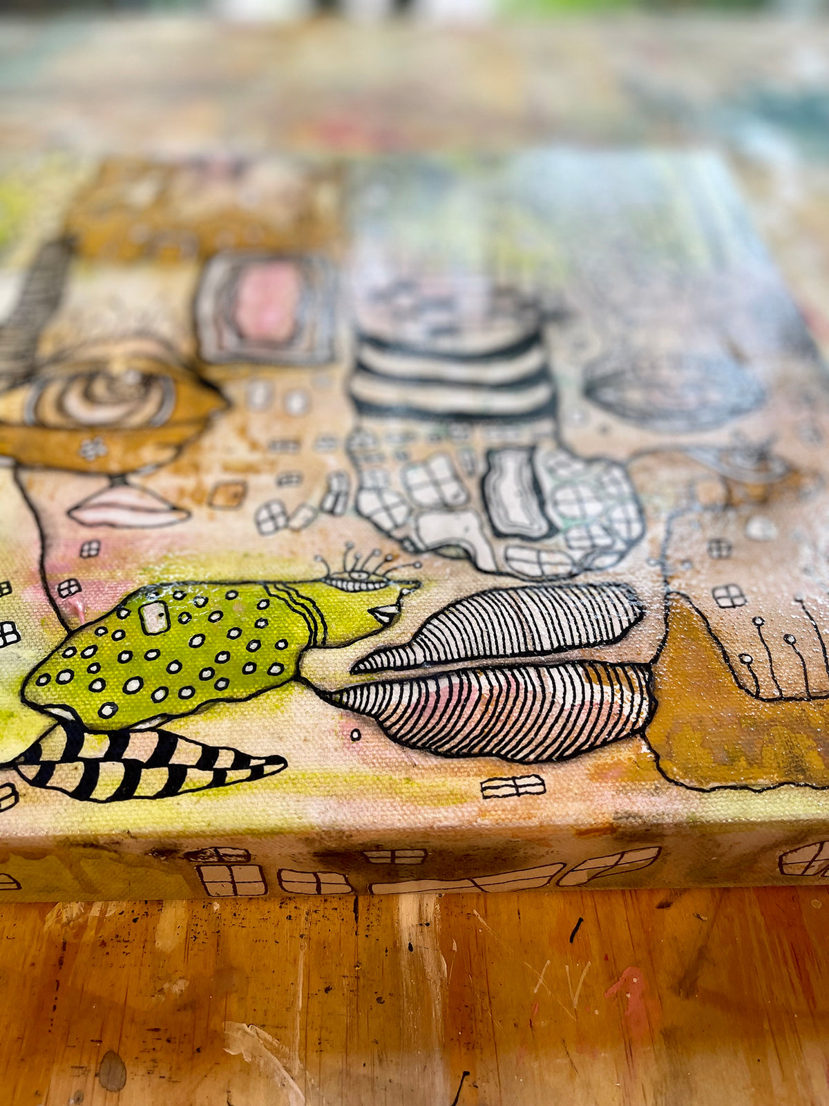 Original Fine Art on Canvas &#39;through the pink door&#39;