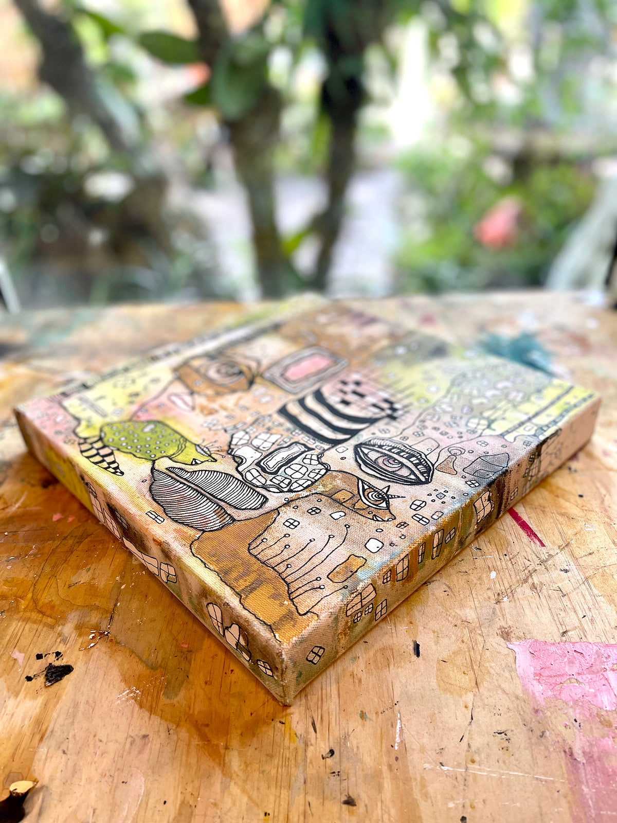 Original Fine Art on Canvas &#39;through the pink door&#39;