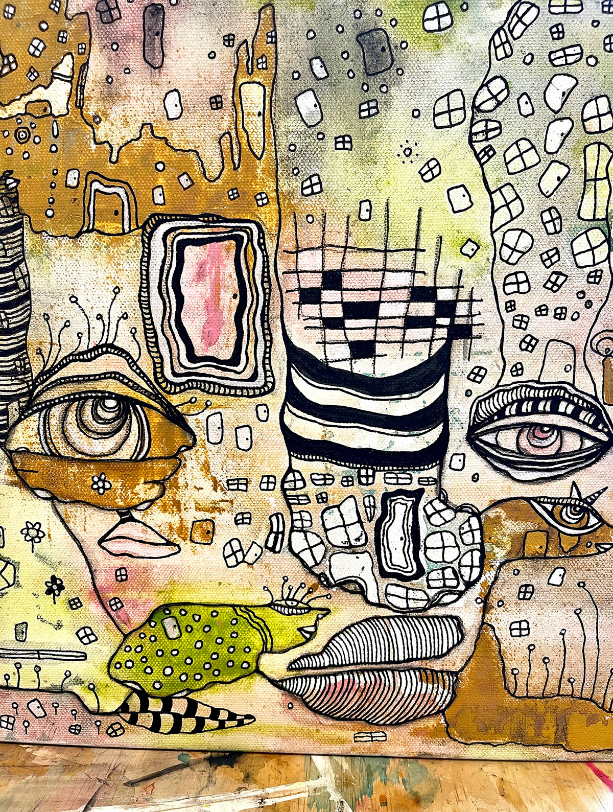 Original Fine Art on Canvas &#39;through the pink door&#39;