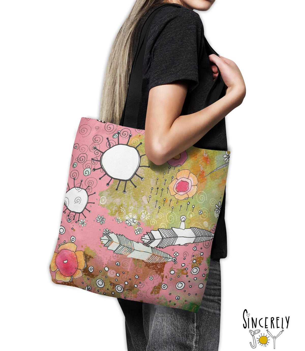 Tote Bag &#39;Pink Feathers Flowers Showers &#39;