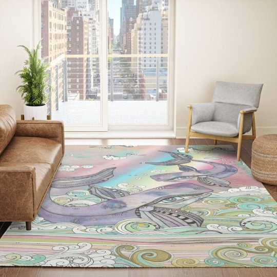 Area Rug 'Plum Purple Whales'