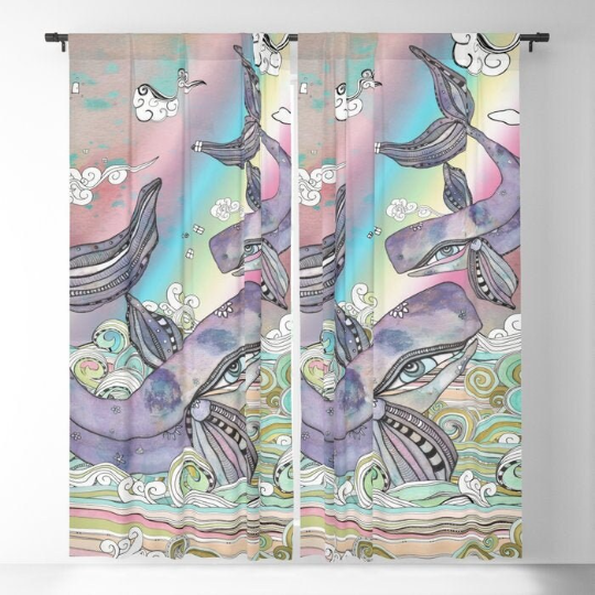 Window Curtains &quot;Plum Purple Whales&quot;
