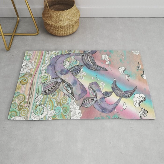 Area Rug &#39;Plum Purple Whales&#39;