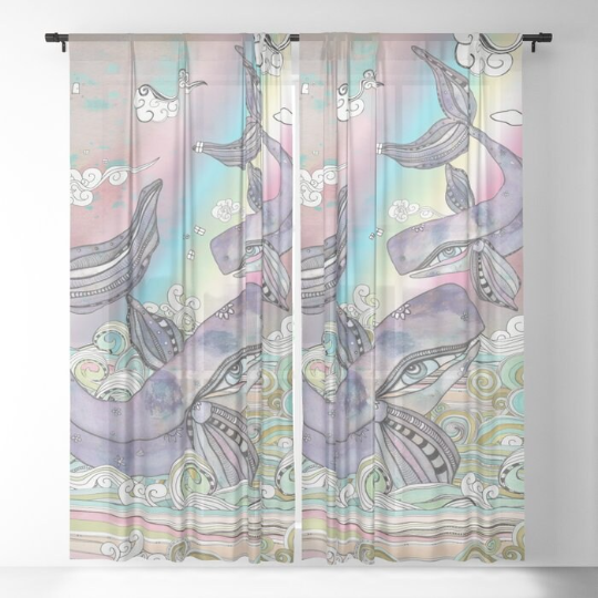 Window Curtains &quot;Plum Purple Whales&quot;