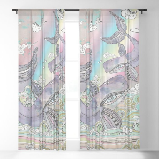 Window Curtains &quot;Plum Purple Whales&quot;