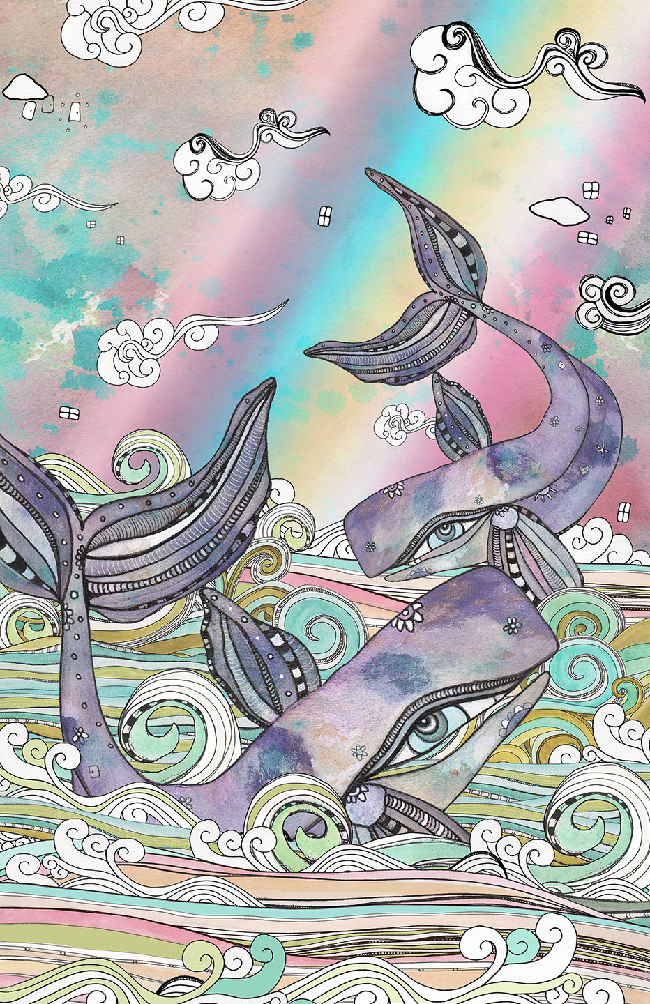 Duvet Cover &#39;Plum Purple Whales&#39;