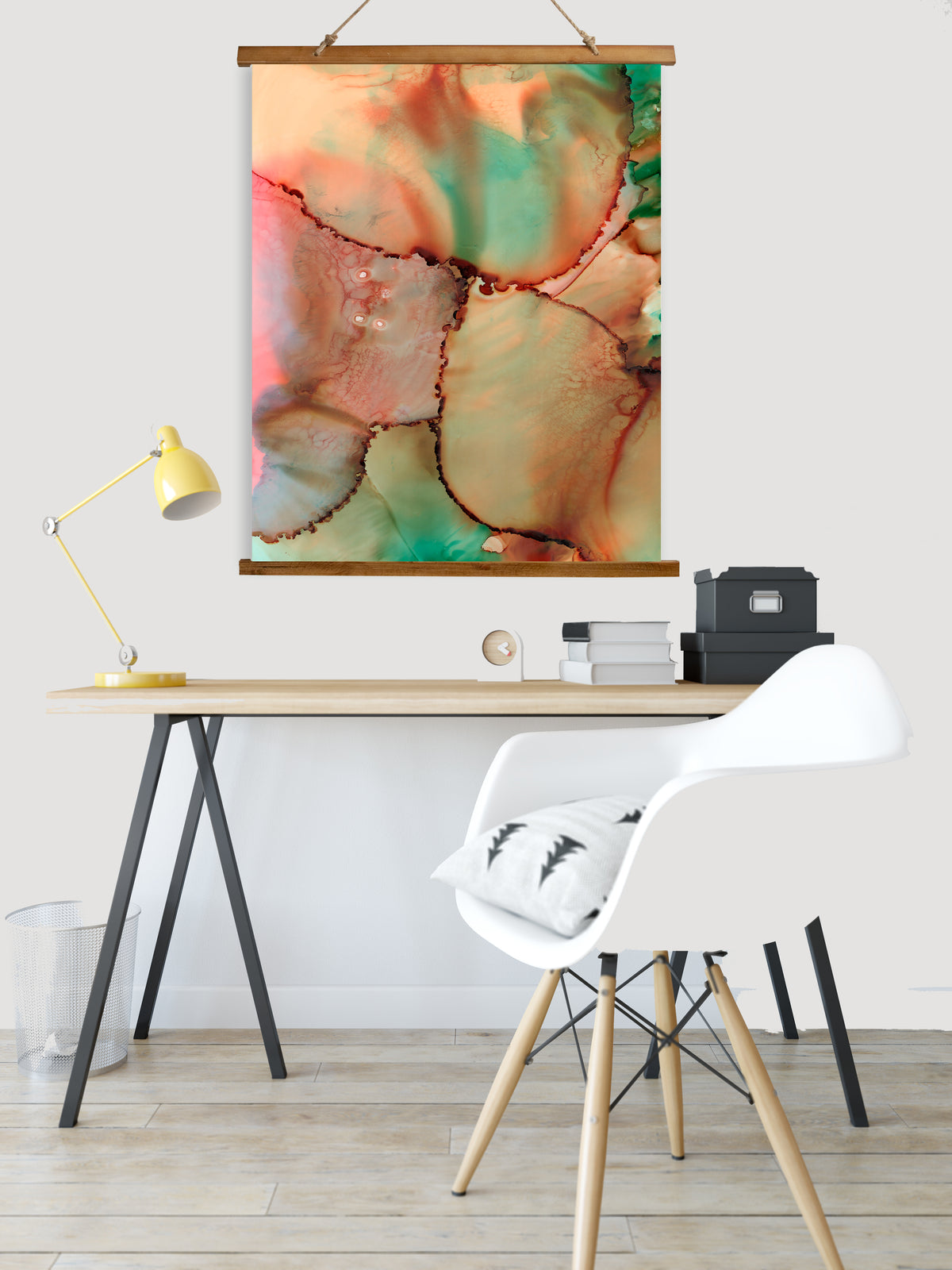 Whimsical Wood Slat Tapestry &quot;Abstract Kiss&quot;