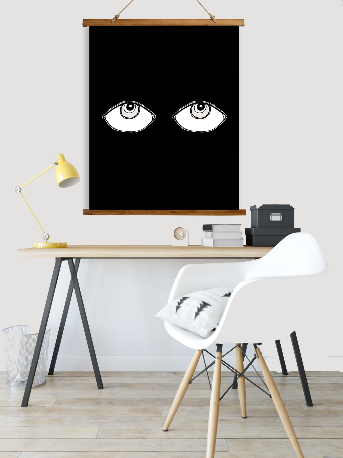 Whimsical Wood Slat Tapestry &quot;Big Eyes&quot;