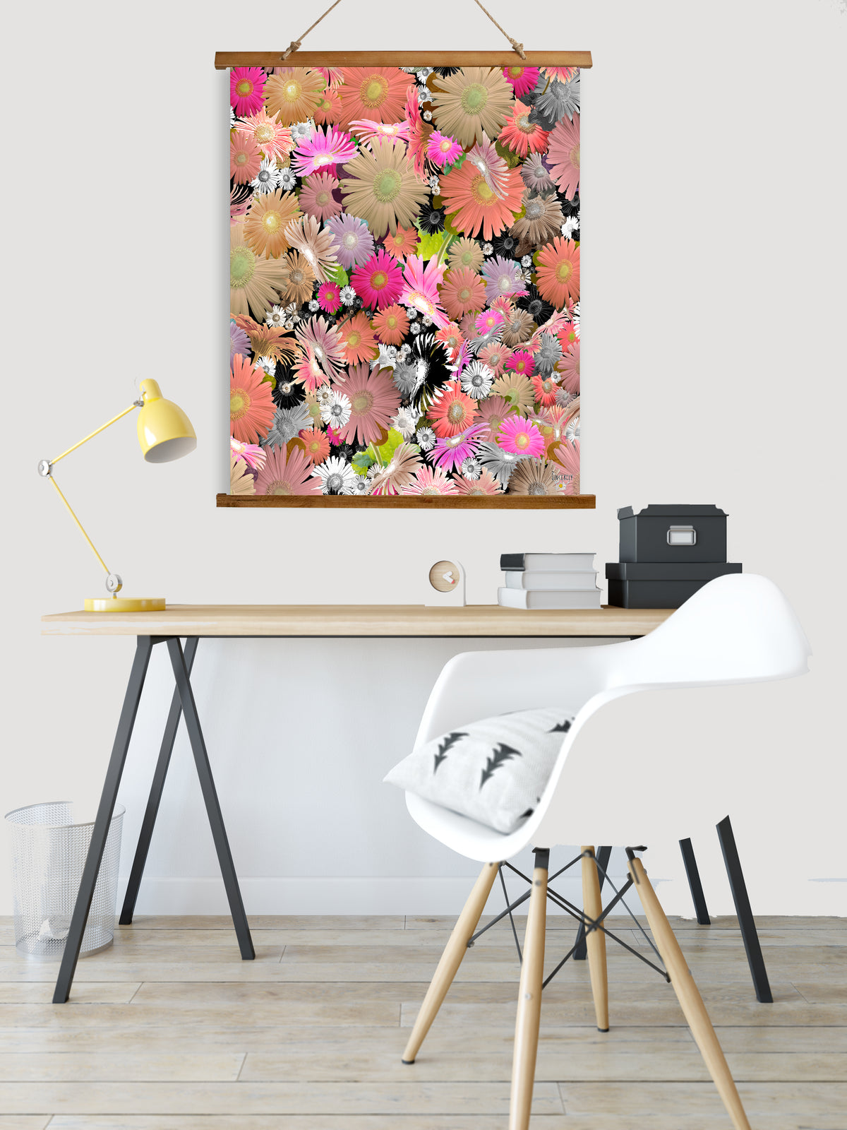 Whimsical Wood Slat Tapestry &quot;C Floral&quot;
