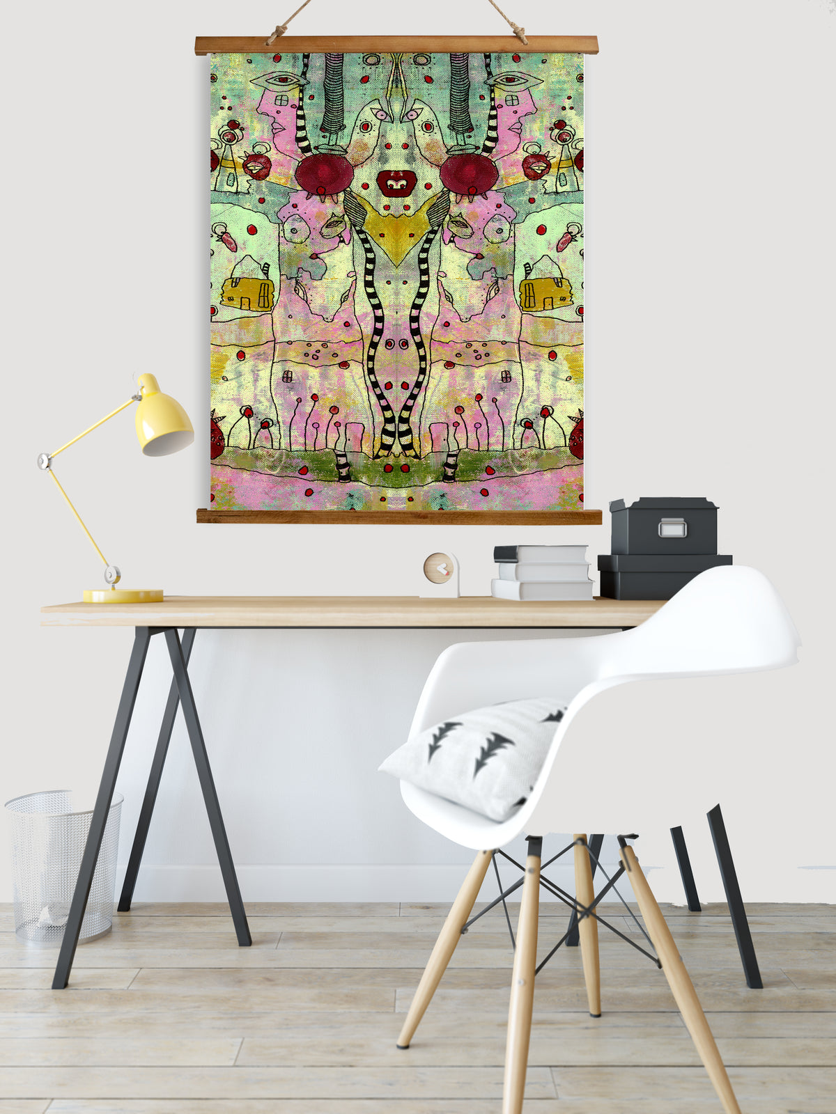 Whimsical Wood Slat Tapestry &quot;Cut it out&quot;