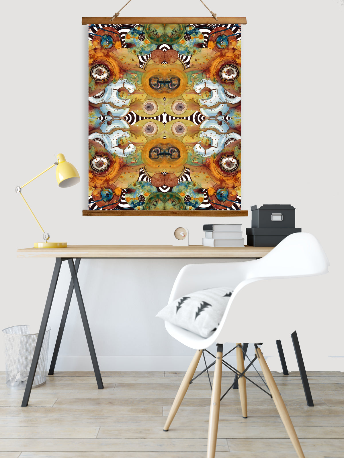 Whimsical Wood Slat Tapestry &quot;Energy Abstract Pattern&quot;