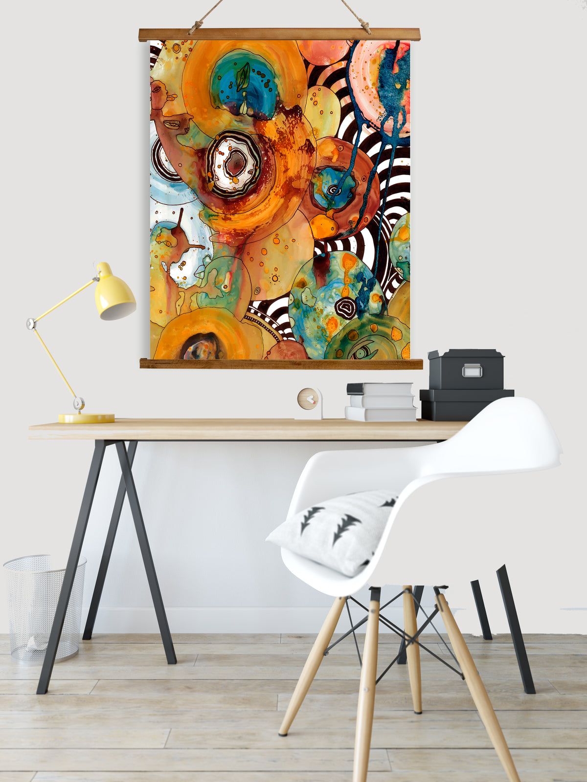 Whimsical Wood Slat Tapestry &quot;Energy Abstract&quot;