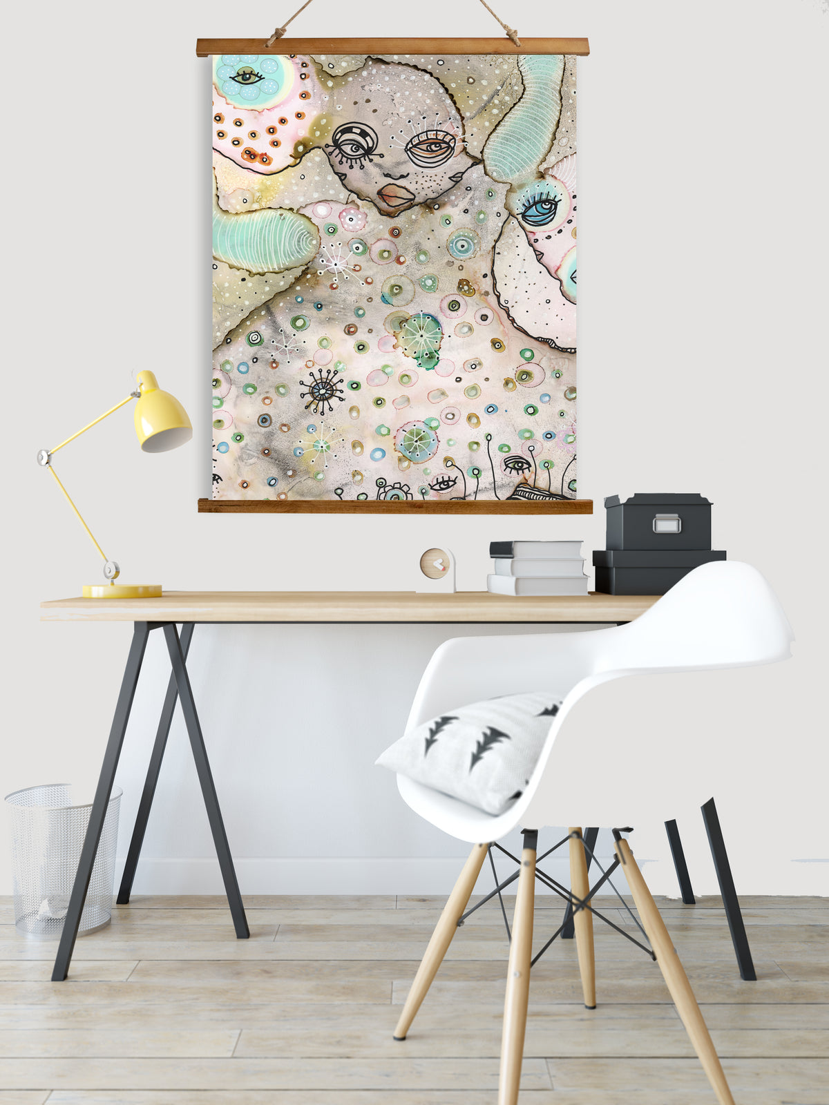 Whimsical Wood Slat Tapestry &quot;Exploding&quot;