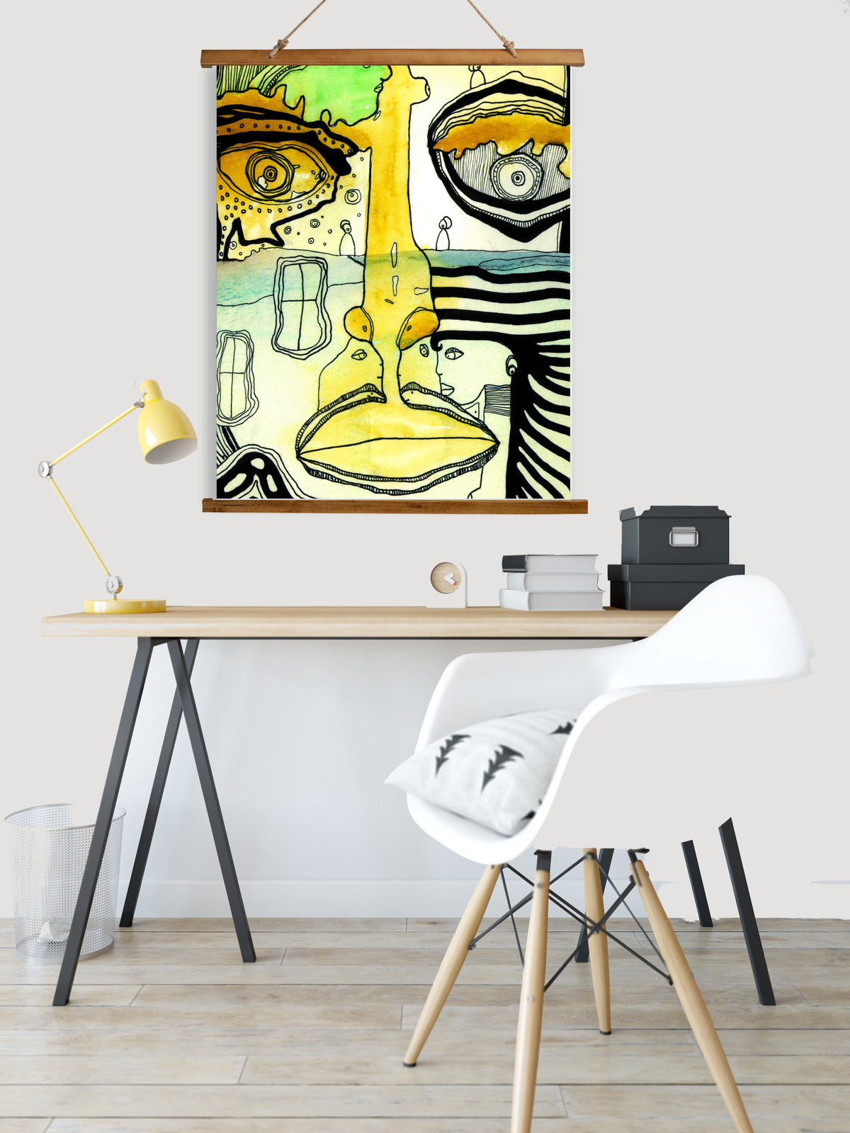 Whimsical Wood Slat Tapestry &quot;Half Full&quot;