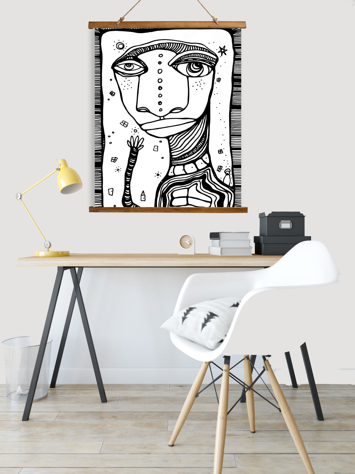 Whimsical Wood Slat Tapestry &quot;Hey Friends&quot;