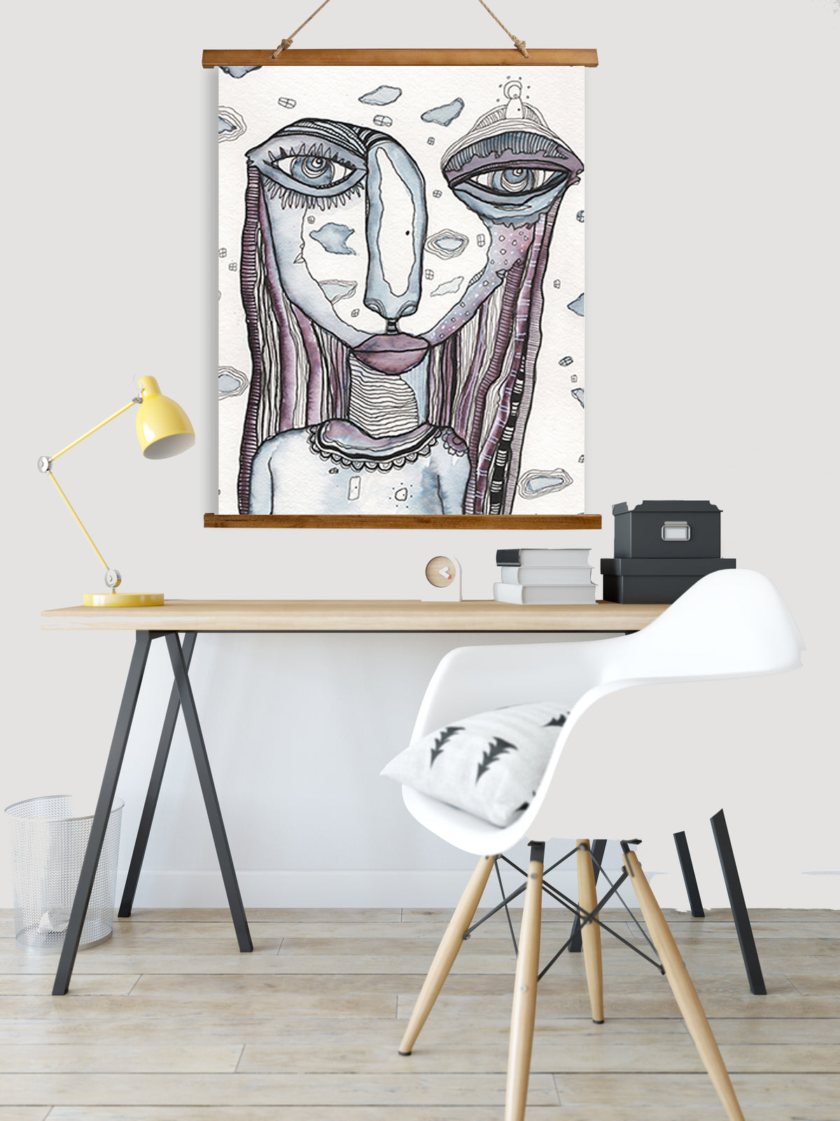 Whimsical Wood Slat Tapestry &quot;In Her Dreams&quot;