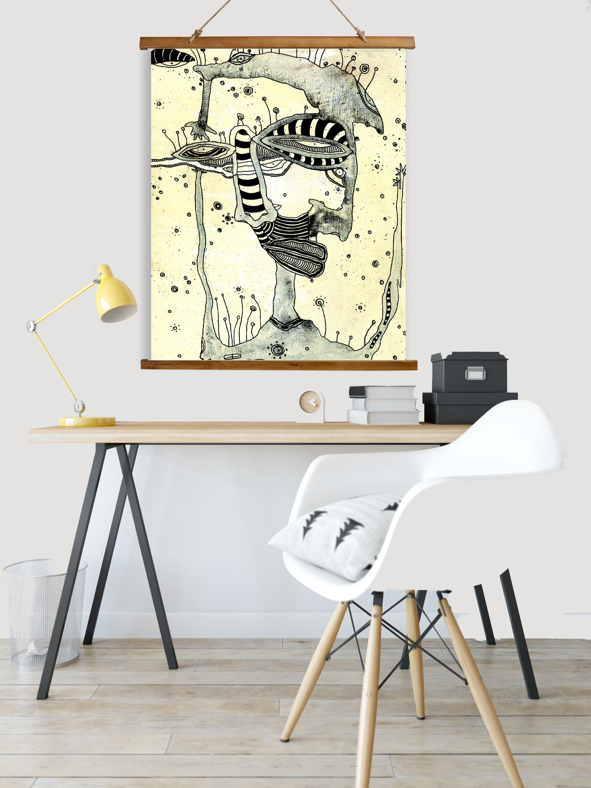 Whimsical Wood Slat Tapestry &quot;Ink Blot 01&quot;