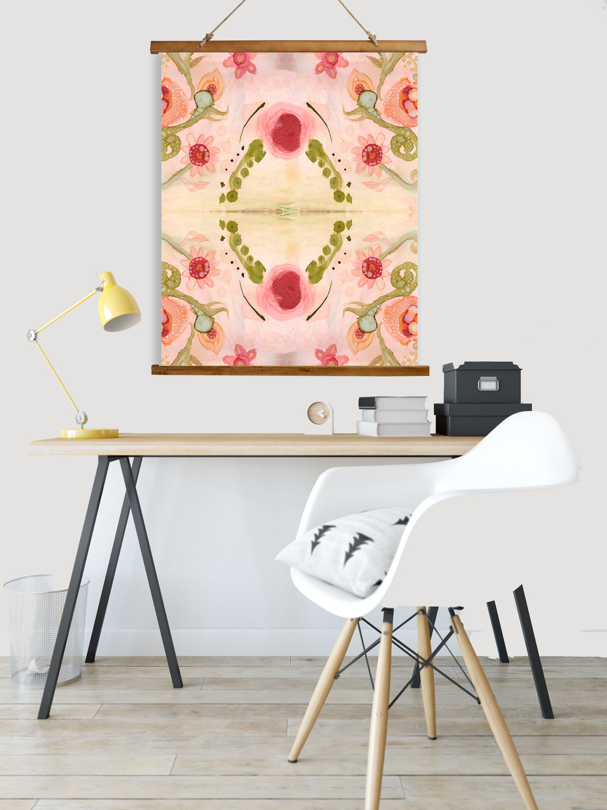 Whimsical Wood Slat Tapestry &quot;Kali Floral 1&quot;