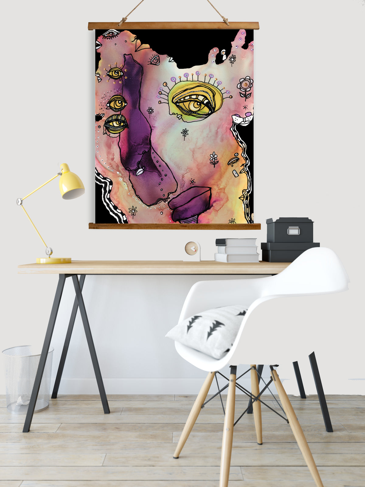 Whimsical Wood Slat Tapestry &quot;Look at me&quot;