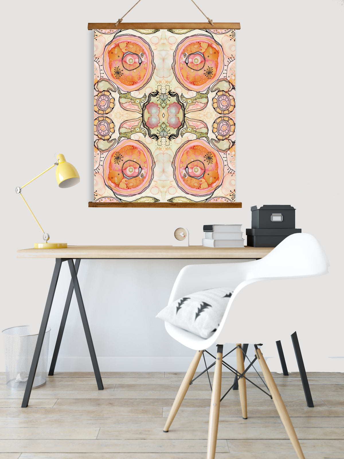 Whimsical Wood Slat Tapestry &quot;Lookin in&quot;