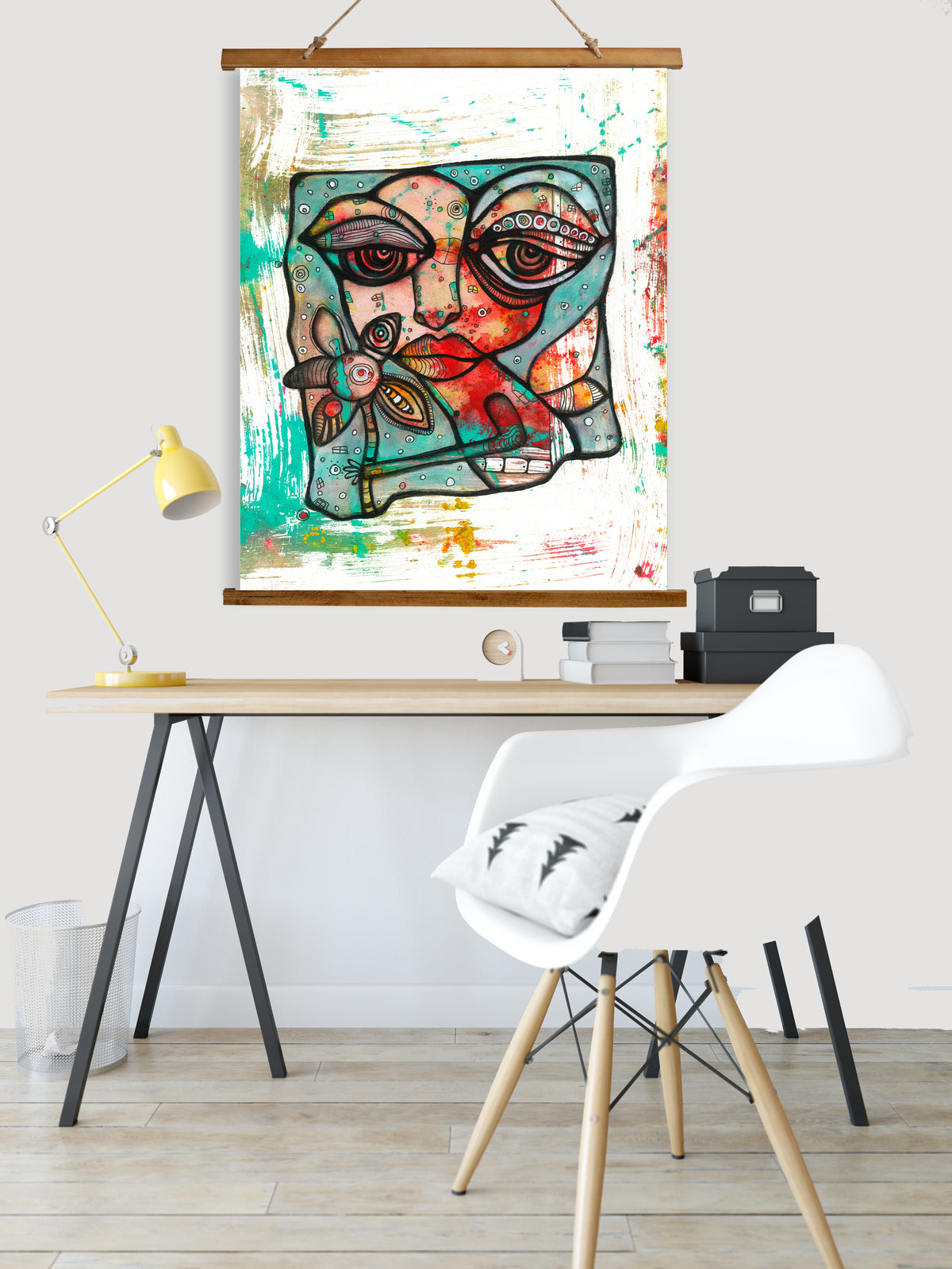 Whimsical Wood Slat Tapestry &quot;Mine&quot;