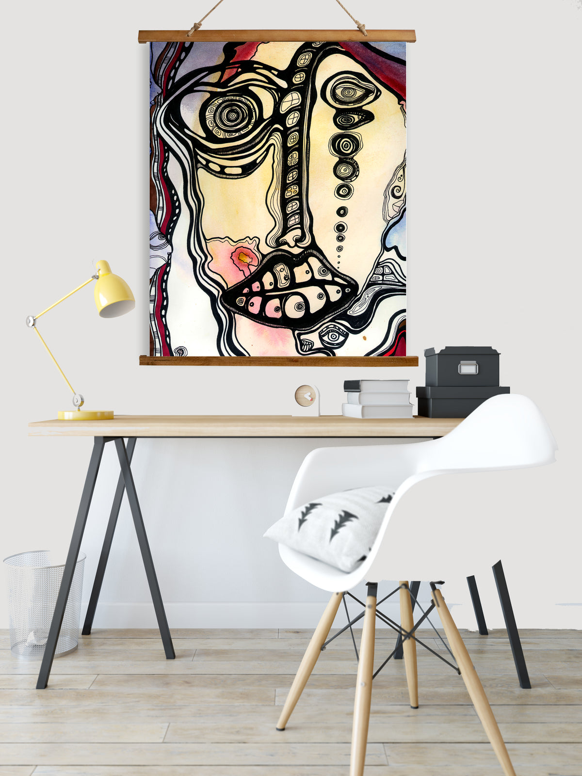 Whimsical Wood Slat Tapestry &quot;New Man&quot;