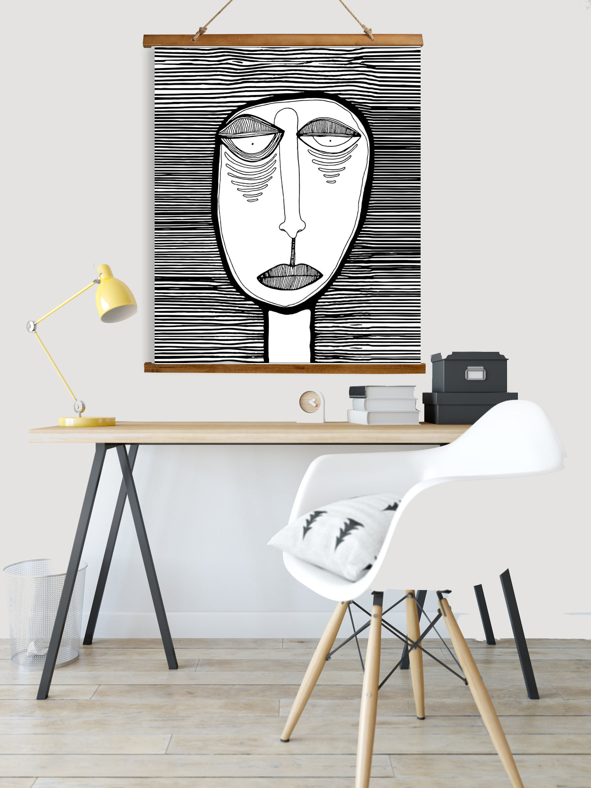 Whimsical Wood Slat Tapestry &quot;Oh Man&quot;